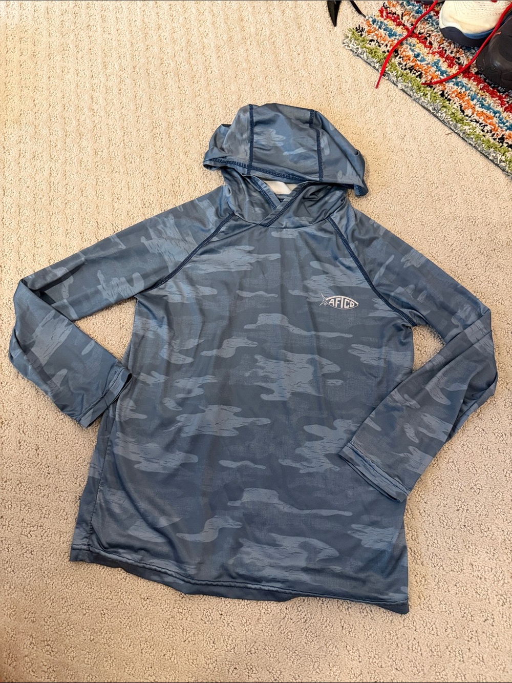 AFTCO Slate Blue Camo Hooded Sun Shirt